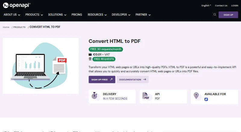 OpenAPI HTML to PDF's website