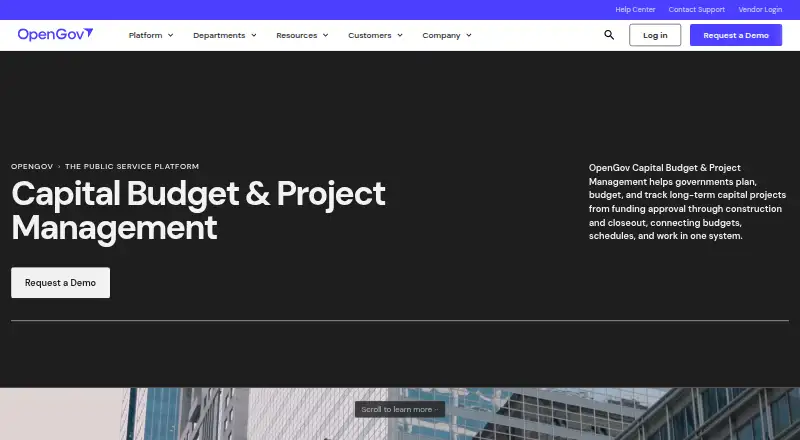 OpenGov Capital Budget & Project Management's website