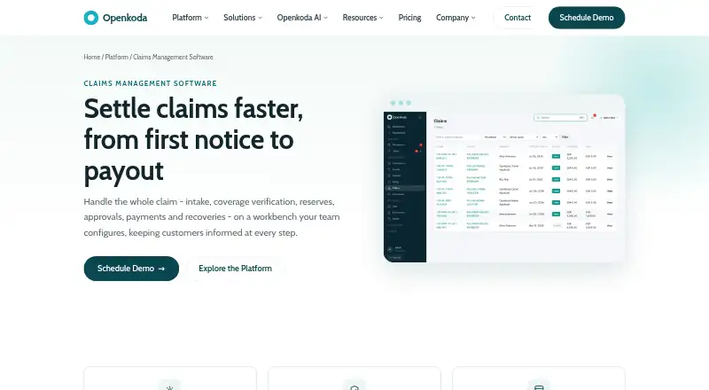 Openkoda Claims Management Software's website