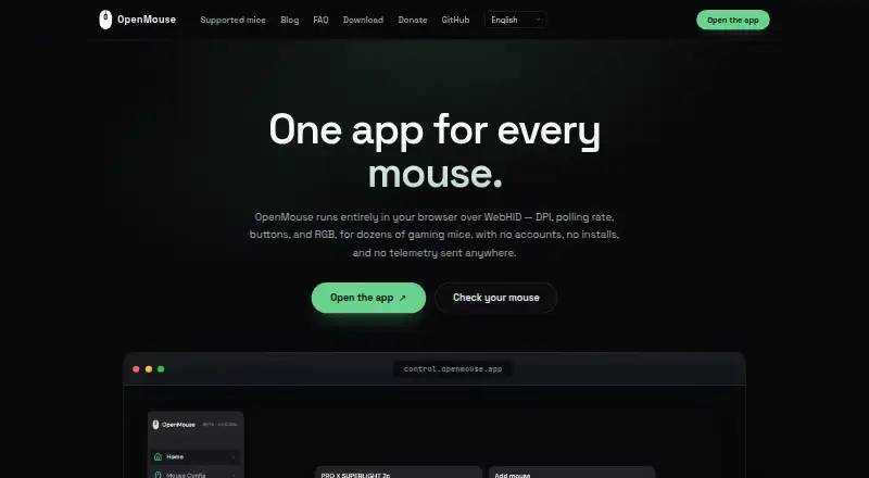 The OpenMouse homepage