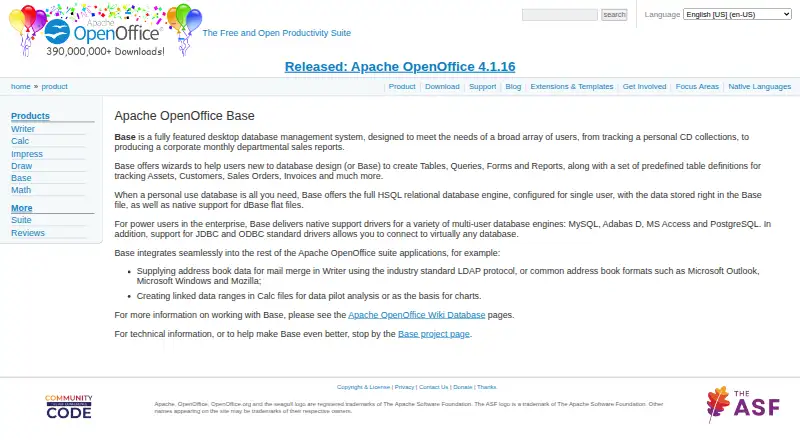Apache OpenOffice Base's website