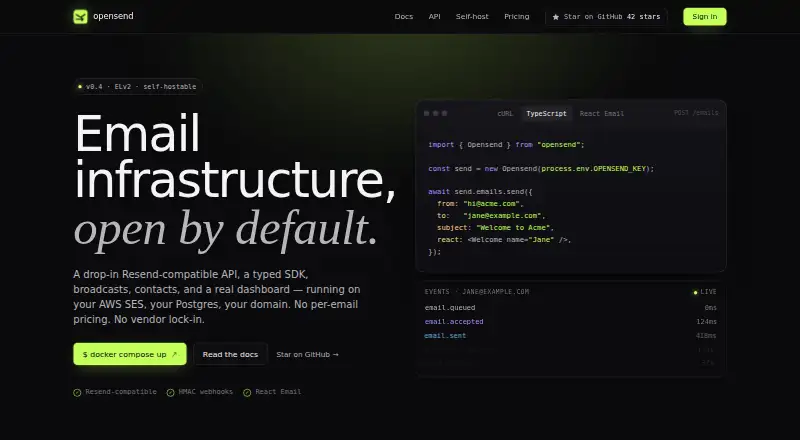 OpenSend's website