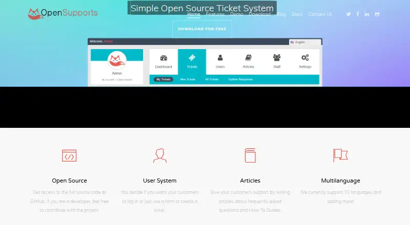 The OpenSupports homepage