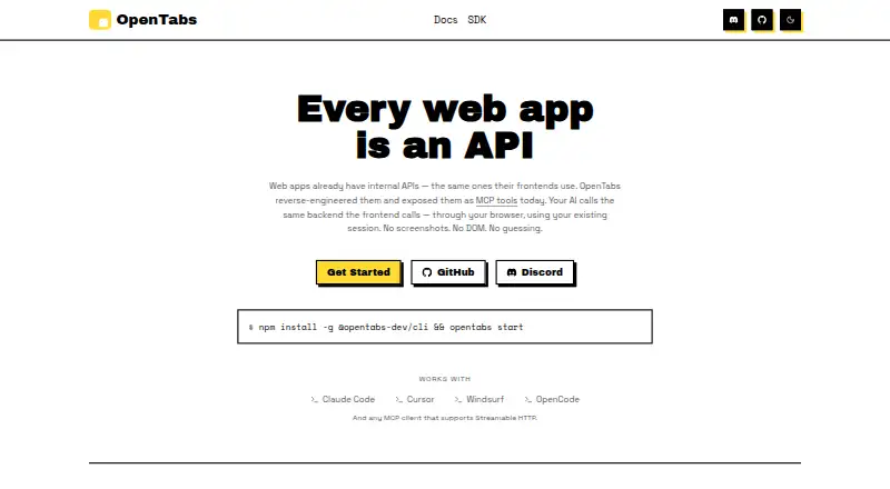 OpenTabs's website