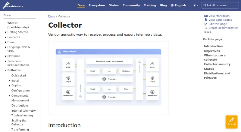 OpenTelemetry Collector's website