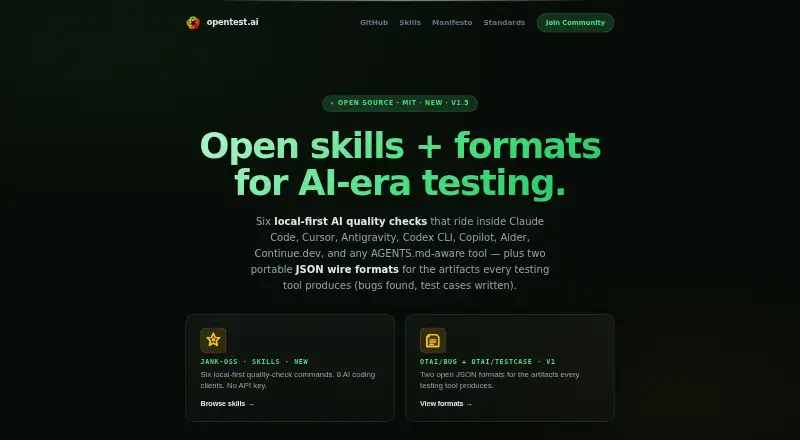 OpenTest.AI's website