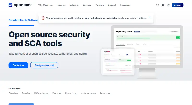 OpenText Fortify Software Composition Analysis's website