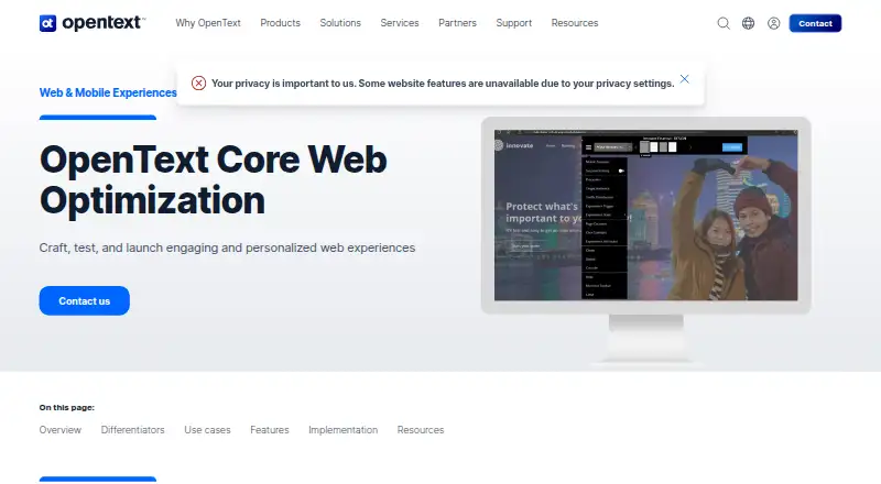 OpenText Core Web Optimization's website