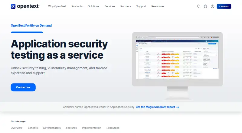 The OpenText Fortify on Demand homepage