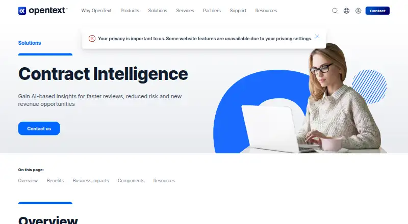 OpenText Contract Intelligence's website