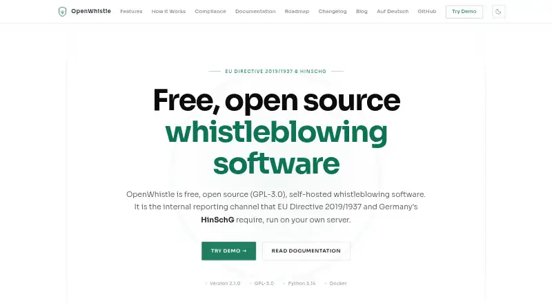 OpenWhistle's website