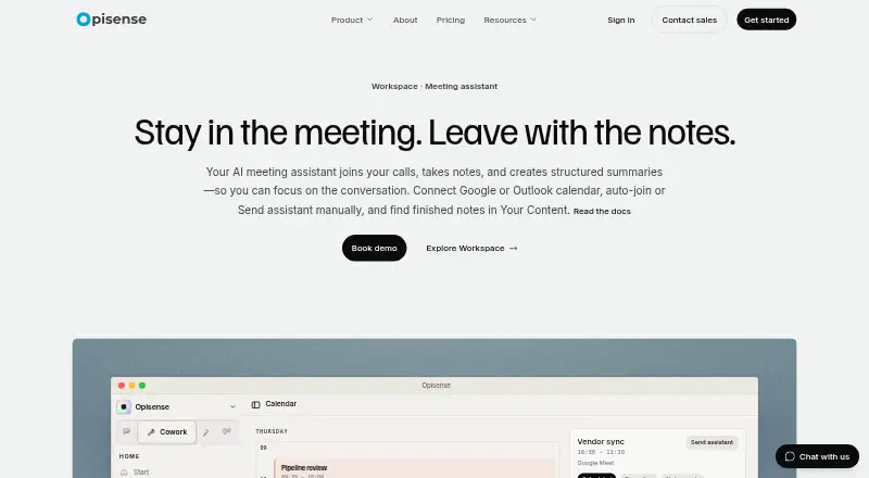 The Opisense Workspace homepage