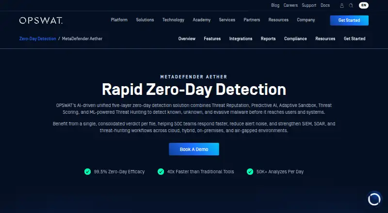 MetaDefender Aether's website