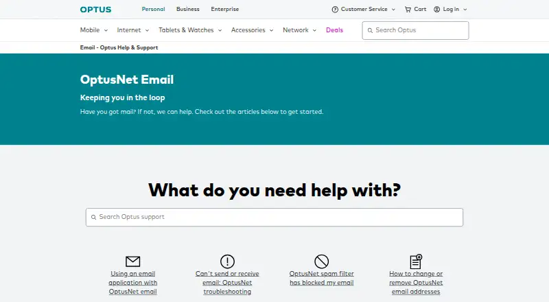 OptusNet Email's website
