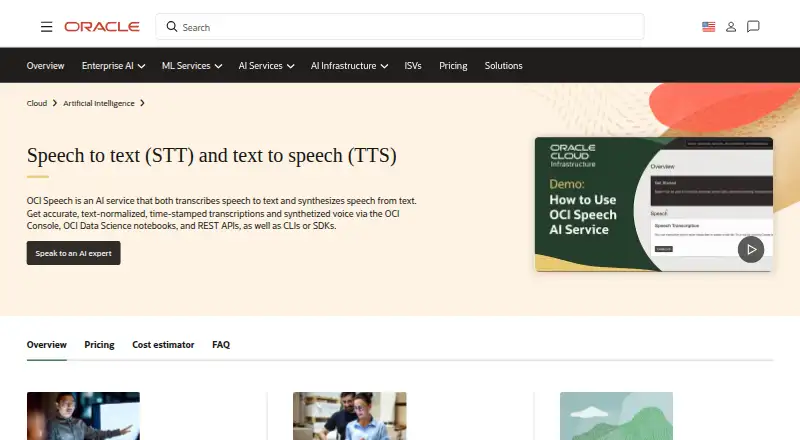 The Oracle Cloud Infrastructure Speech homepage
