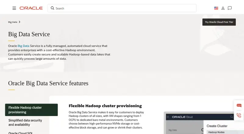 Oracle Big Data Service's website