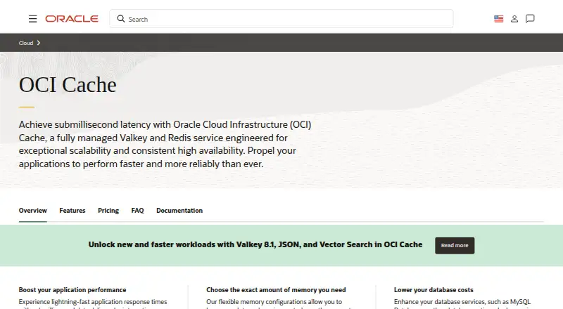 Oracle Cloud Infrastructure Cache's website
