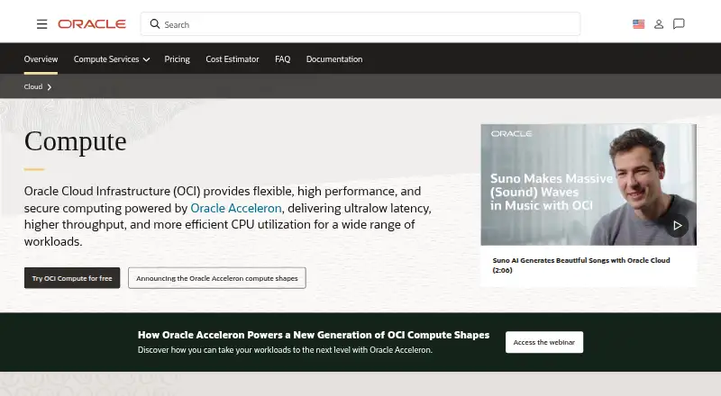 Oracle Cloud Compute's website