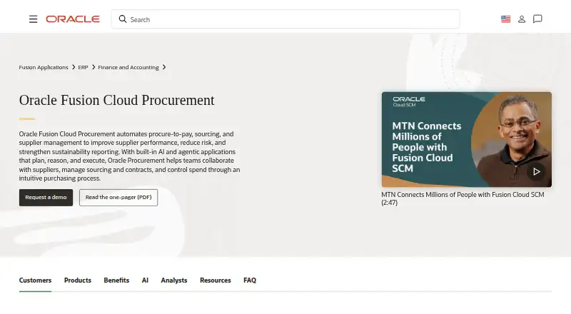 Oracle Fusion Cloud Procurement's website