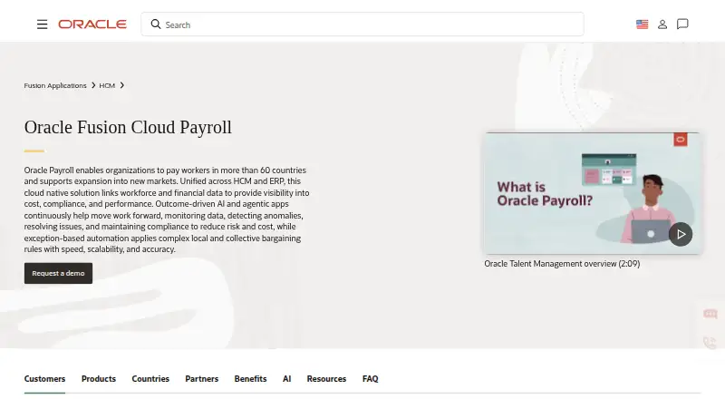 Oracle Cloud Global Payroll's website