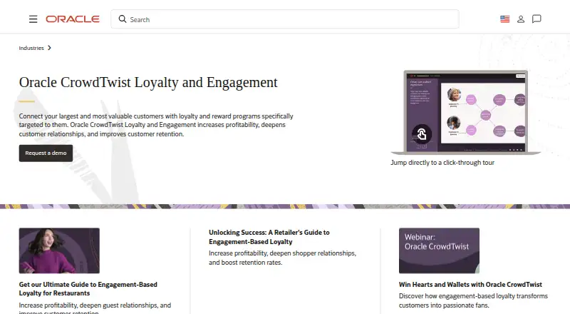 The Oracle Loyalty Cloud homepage