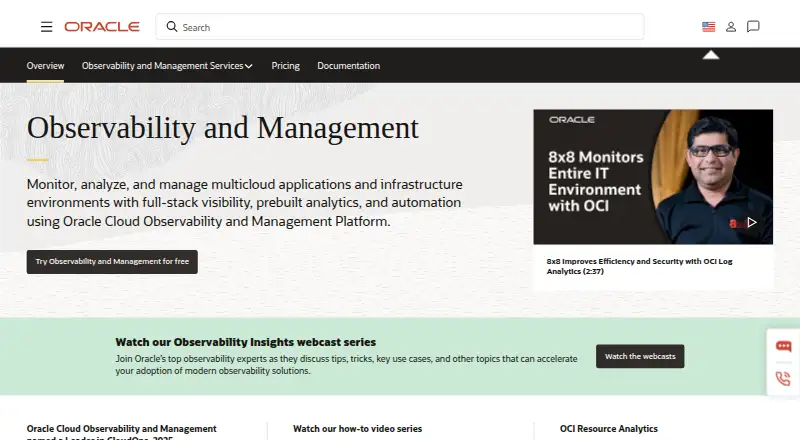 Oracle Cloud Observability and Management Platform's website