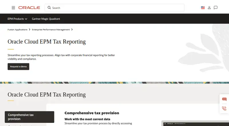 Oracle Cloud EPM Tax Reporting's website