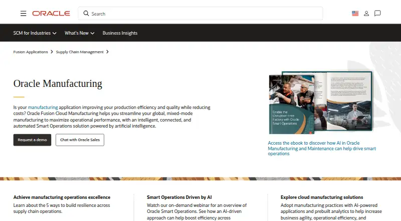 Oracle Fusion Cloud Manufacturing's website