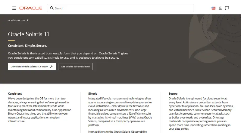 Oracle Solaris's website