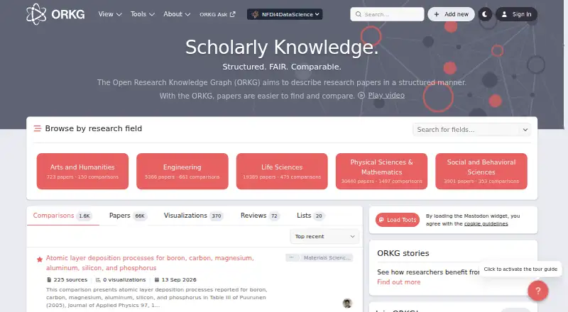 Open Research Knowledge Graph's website