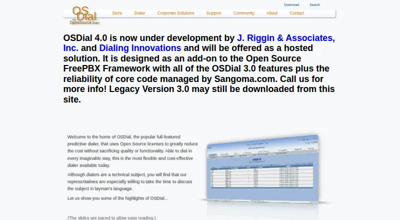 The OSDial homepage