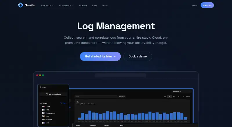 The Osuite Log Management homepage