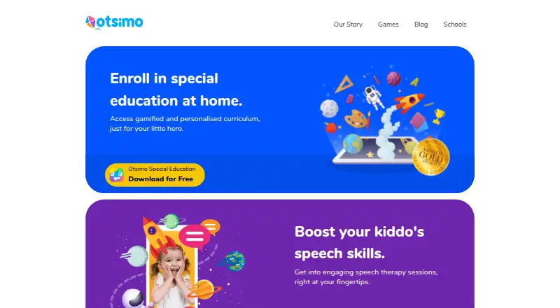 Otsimo Speech Therapy's website