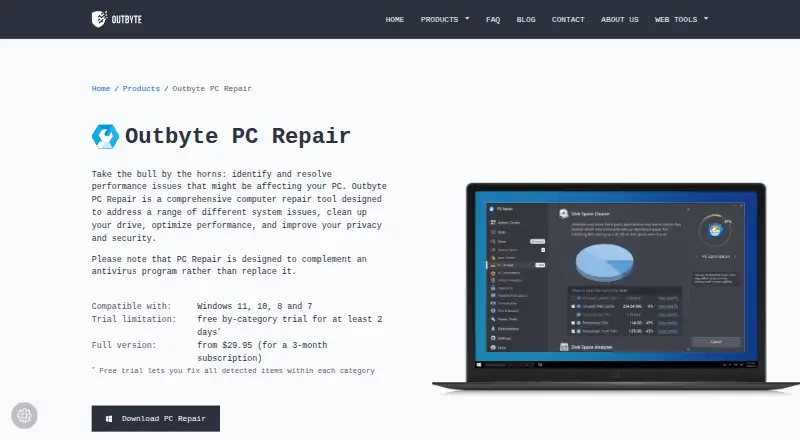 Outbyte PC Repair's website