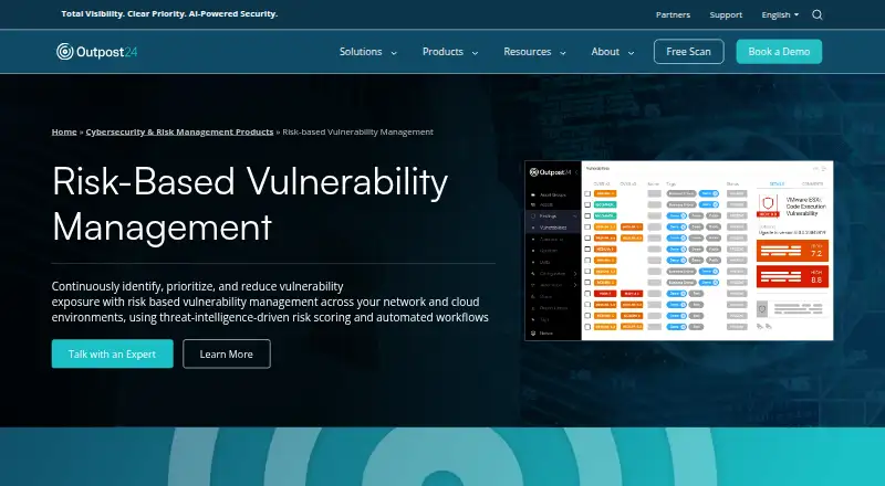 Outpost24 Risk-Based Vulnerability Management's website