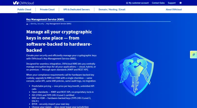 OVHcloud Key Management Service's website