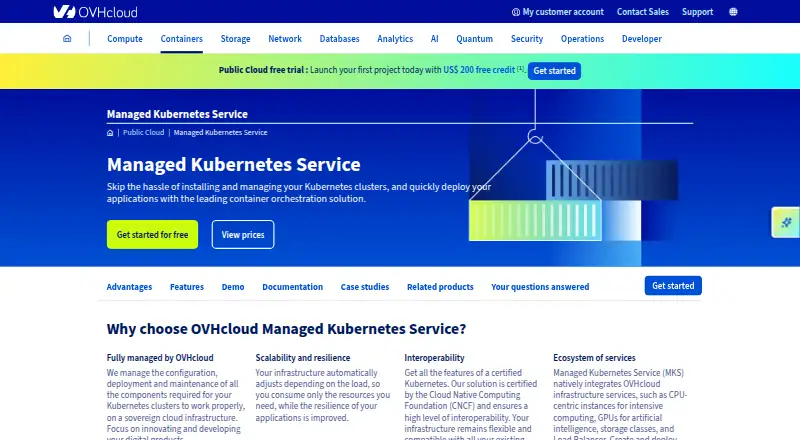 OVHcloud Managed Kubernetes's website