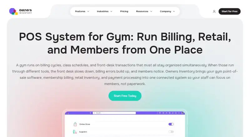Owners Inventory Gym POS's website