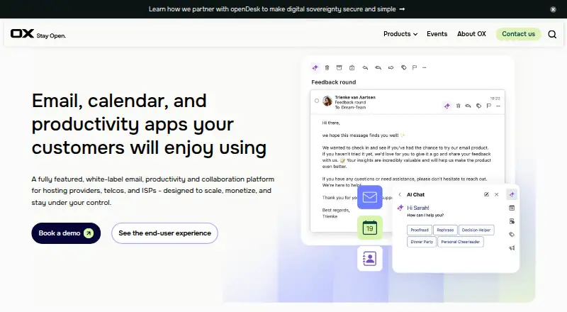 Open-Xchange App Suite's website