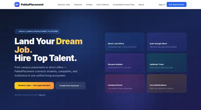 The PakkaPlacement homepage