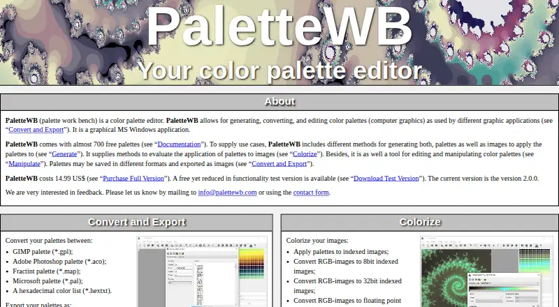 The PaletteWB homepage
