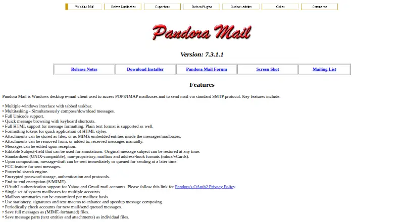 Pandora Mail's website