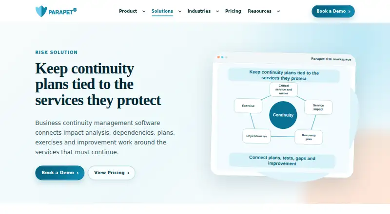 Parapet Business Continuity Management's website