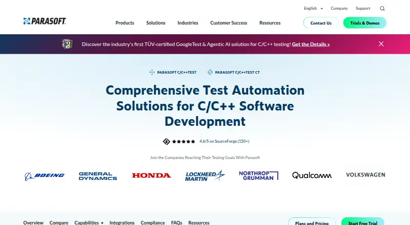 Parasoft C/C++test's website