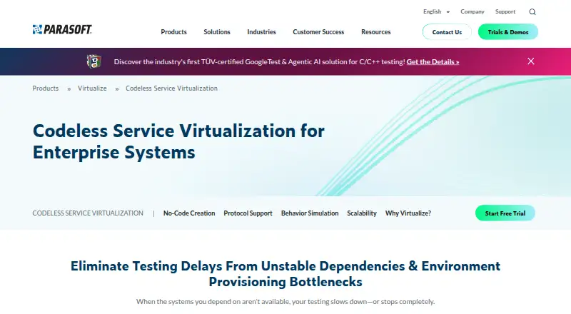Parasoft Virtualize's website