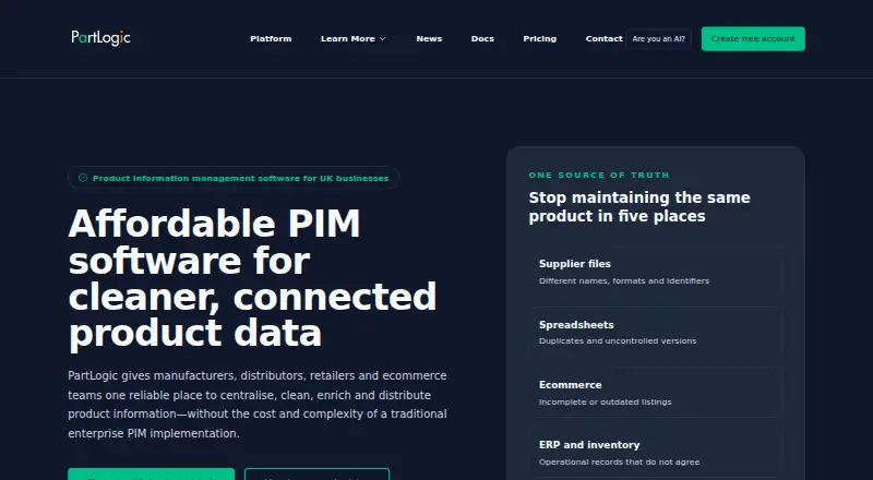 The PartLogic PIM homepage