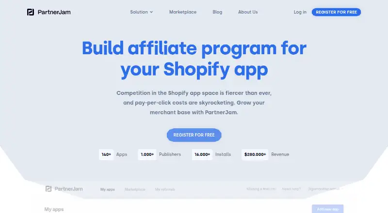 The PartnerJam homepage