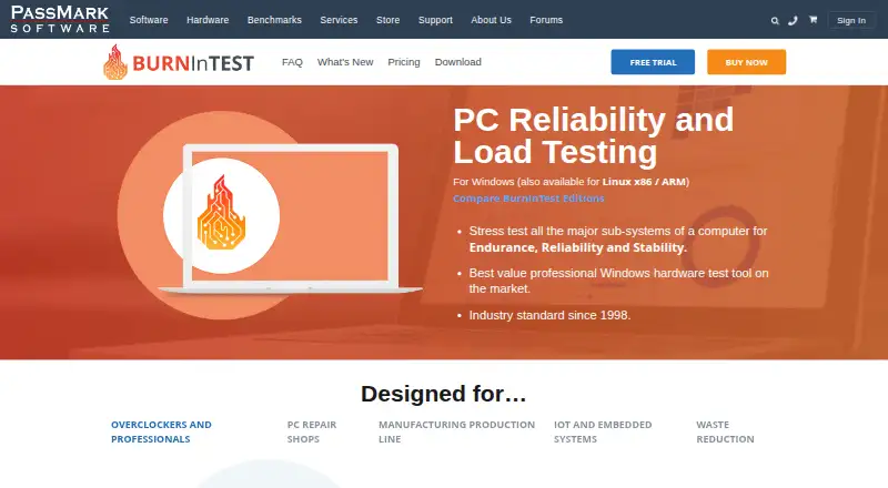 BurnInTest's website