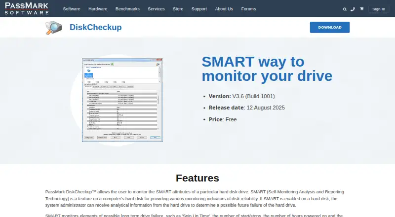 PassMark DiskCheckup's website