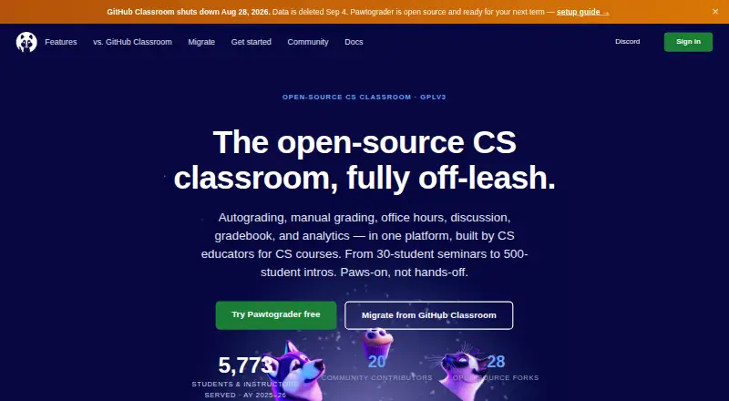 The Pawtograder homepage